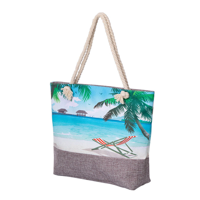 Hand Canvas Zippered Raffia Tote Bags Waterproof for Summer Vacation