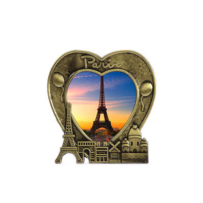 Paris France Eiffel Tower Metal Heart Shaped Picture Frame 3D Love Sunset Scenery