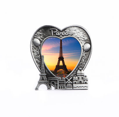 Paris France Eiffel Tower Metal Heart Shaped Picture Frame 3D Love Sunset Scenery